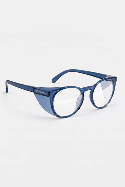 Opticalibr Halo protective glasses in Azure, three-quarter view