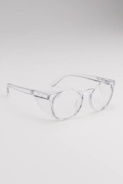 Opticalibr Halo protective glasses in Crystal, three-quarter view