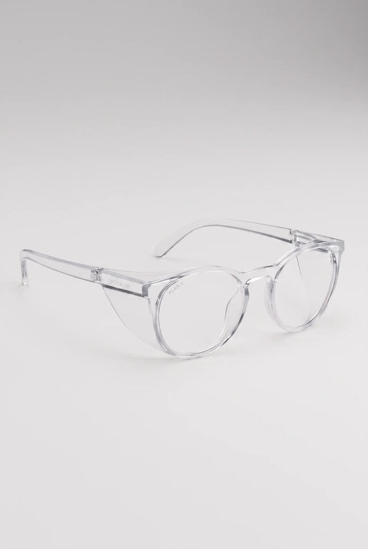 Opticalibr Halo protective glasses in Crystal, three-quarter view